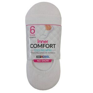 NWT Inner Comfort No Show Socks 6 Pairs Womens White Soft Cushion Sz S